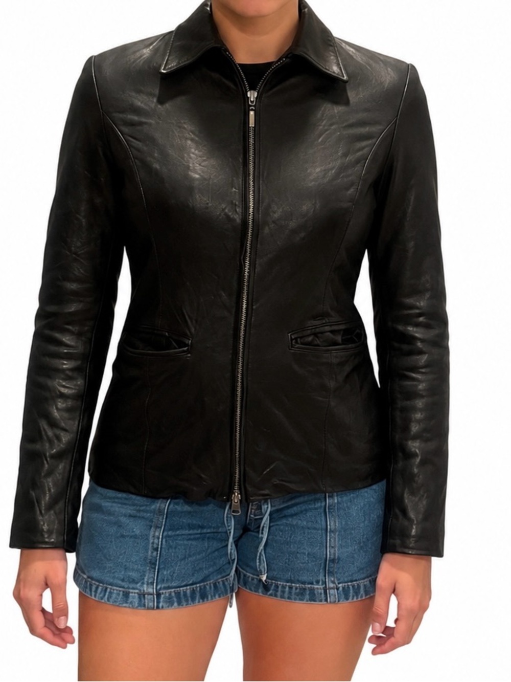 Classiques Entier Black Leather Zip-Front Women's Jacket
